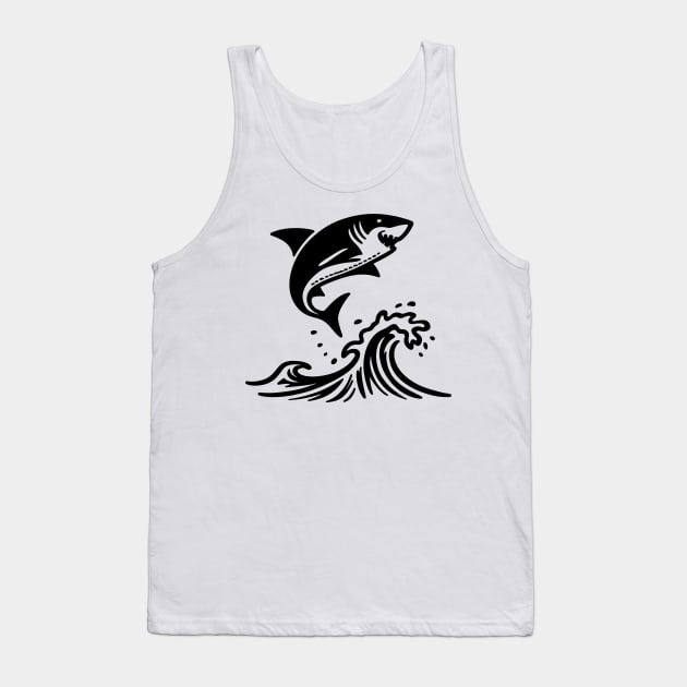 Stick Figure of a Shark in Black Ink Tank Top by WelshDesigns